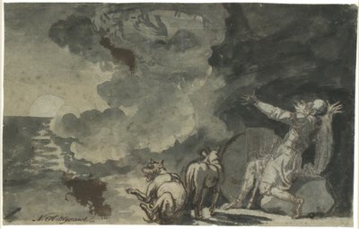 Fingal ser åndene til sine forfedre ved måneskinnet. Scene av Ossian av Nicolai Abildgaard