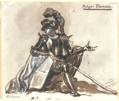 Holger Danske sittende i rustning av Nicolai Abildgaard