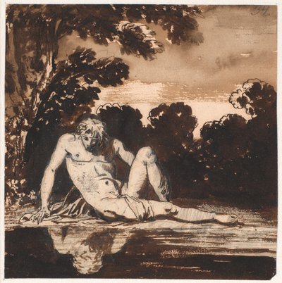 Hyachinthos, Apollos ungdom, Narcissus, hviler ved bekken av Nicolai Abildgaard