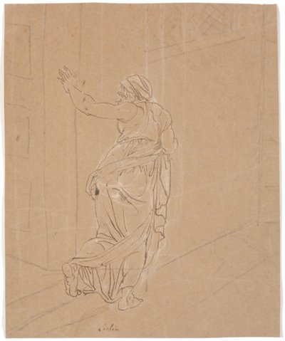 Jordmoren. Studie for Jenta fra Andros. [Jordmor forlater Androspigens hus] av Nicolai Abildgaard