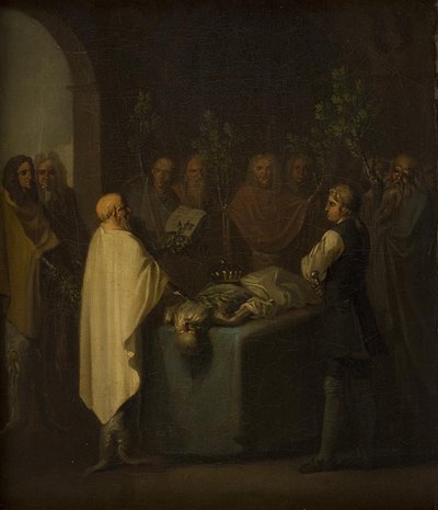 Niels Klim deltar i domsavsigelsen til den avdøde Potuan-prinsen. av Nicolai Abildgaard