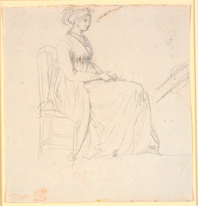 Profilbilde av kunstnerens andre kone Juliane Marie Abildgaard, sittende, helfigur av Nicolai Abildgaard