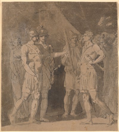 Scene fra Voltaires "Le triumvirat", muligens 1. akt, scene 4 av Nicolai Abildgaard
