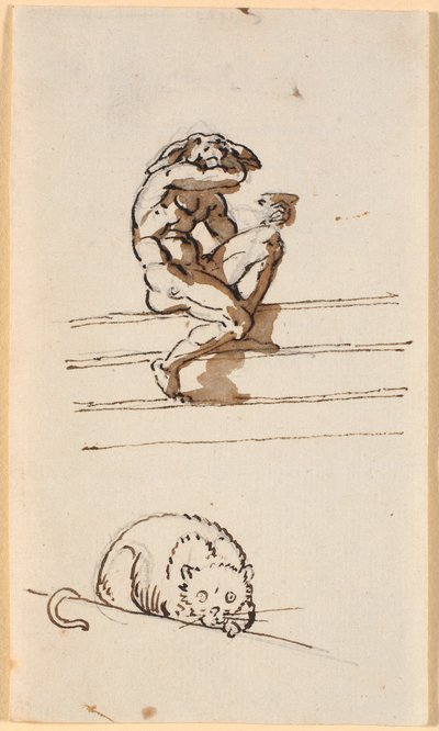 Studie av Lucius med eselhode. Nedenfor, studie for katten i Simo betror seg til Sosia av Nicolai Abildgaard