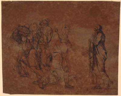 Studie av Simo, Sosie og slavene, på bildet med disse figurene. [Simo betror seg til Sosia] av Nicolai Abildgaard