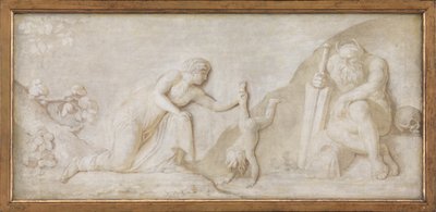 Thetis senker sin spedbarnssønn Achilles i elven Styx for å gjøre ham usårbar av Nicolai Abildgaard
