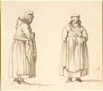 To vanlige koner med skjerf over munnen, den ene i profil, den andre sett forfra av Nicolai Abildgaard