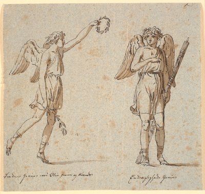 To genier, den ene med en olivengren, den andre med en fasces av Nicolai Abildgaard