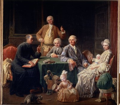 ""Portrett av Leroy-familien"" Familiescene som bringer sammen en prest, moren med barna. Maleri av Nicolas Bernard (1735-1784) 1766-1767 Mål 136x147 cm Pushkin-museet, Moskva av Nicolas-Bernard Lepicie