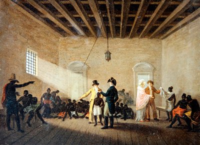 Et interiør med slavehandlere (olje på lerret) av Nicolas Antoine Taunay
