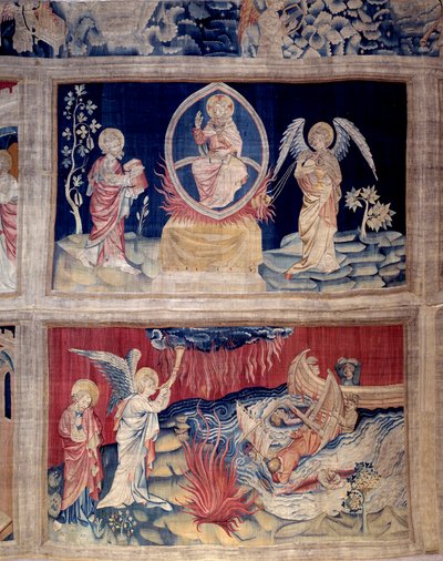 Åpenbaringens gardin (1373 -1383), nr. 15 og 18: Gud og St. Johannes gråter når de ser katastrofen. Tapestry av Nicolas Bataille (1330-1405) av Nicolas Bataille