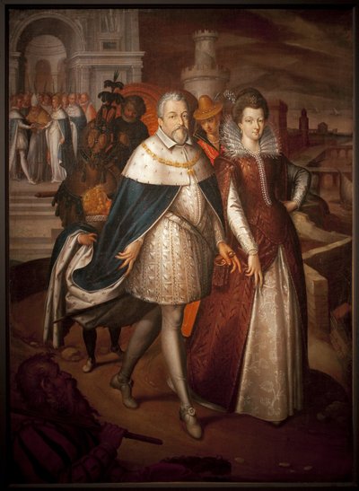 Portrett av Francois I de Medicis (1541-1587), storhertug av Toscana og hans datter Marie de Medicis (1575-1642), fremtidig dronning av Frankrike. Hertugen har halskjedet av Order of the Golden Fleece. Maleri av Nicolas Bollery (død 1630), olje på lerret av Nicolas Baullery