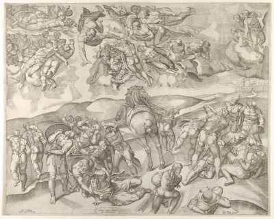 Konvertering av Saul, fra Michelangelos freskomaleri i det paulinske kapellet i Vatikanet..., ca. 1545-60. av Nicolas Beatrizet