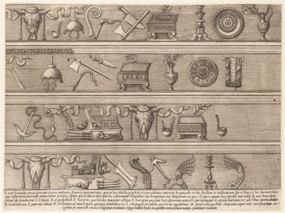 Mirror of Roman Magnificence: Sacrificial Instruments Basert on Ancient Relief Sc..., ca. 1550-75. av Nicolas Beatrizet.
