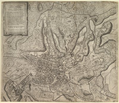 Mirror of Roman Magnificence: Utsikt over Roma fra vesten, 1557. av Nicolas Beatrizet