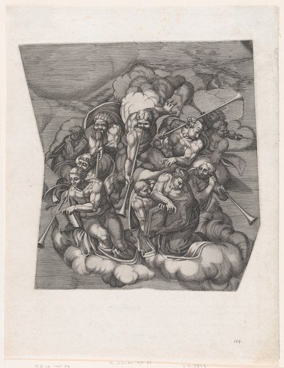 Trompeterende engler fra The Last Judgment, etter Michelangelo, 1530-66., 1530-66. av Nicolas Beatrizet