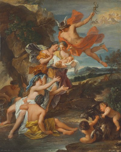 Mercury betro spedbarnet Bacchus til nymfene i Nysa av Nicolas Bertin