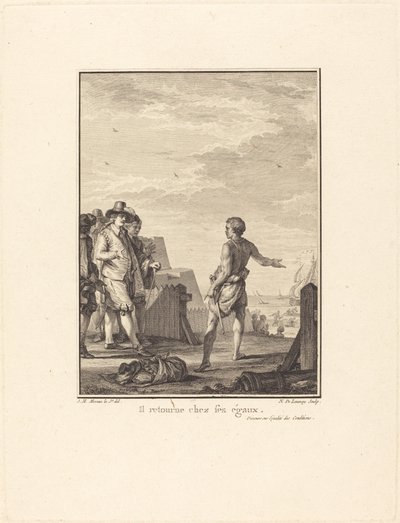 Tale om likestilling: Han vender tilbake til sine likemenn av Nicolas Delaunay after Jean Michel Moreau