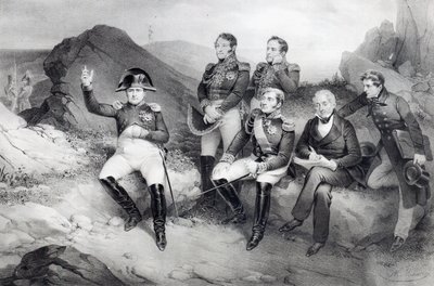 Keiser Napoleon I (1769-1821) dikterer sine memoarer til Emmanuel Las Cases (1766-1842) på St. Helena, 1860 av Nicolas Eustache Maurin