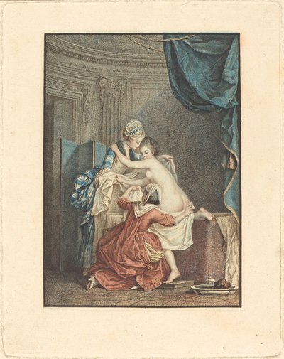 Le bain (badet) av Nicolas François Regnault after Pierre Antoine Baudouin
