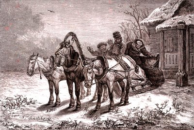 Russland. Stafettstasjon i 1865. Posthus.1865 (Gravering) av Nicolas Gregorovitch Svertschkoff