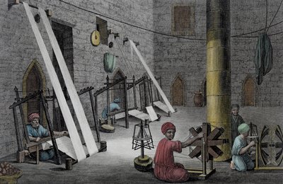 Interiør av et veververksted, fra bind II Arts and Trades av 