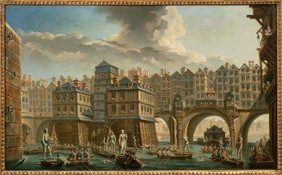 Paris, båtmannsdyst mellom Pont Notre-Dame og Pont au Change av Nicolas and Jean Baptiste Raguenet