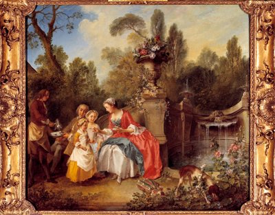 En kvinne i en hage tar kaffe med barn eller en kopp sjokolade Maleri av Nicolas Lancret (1690-1743) av Nicolas Lancret