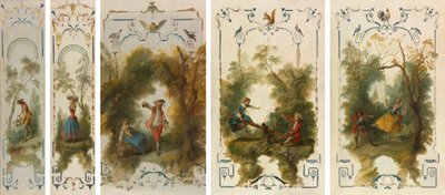 Veggpaneler: Gartneren, Hagebruk, Vingården, See-Saw, Gyngen av Nicolas Lancret