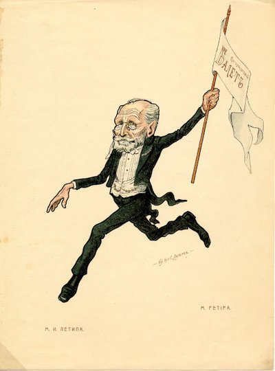 Portrett av Marius Petipa (1818-1910) fransk danser og koreograf - Litografi av Nikolai Gustavovich Legat (1869-1937), hentet fra Ballet russe en caricatures av Nicolas Legat