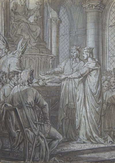 Louis III og Carloman gir biskopene av Riket forsikringen om deres troskap i 882, ca. 1791. av Nicolas Lejeune