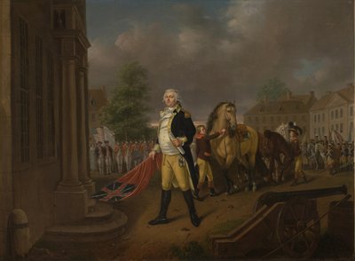 General Humphreys leverer standardene tatt i Yorktown til Congress Hall, Philadelphia av Nicolas Louis Albert Delerive