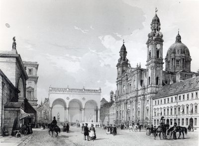 Royal Palace, Hall of Marshals og Theatines Church i München, første halvdel av det nittende århundre av Nicolas Marie Joseph Chapuy