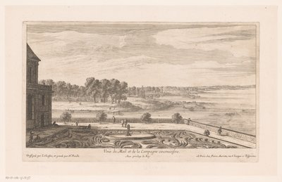 Landskap med landsted med hage Veue du Mail et de la Campagne circonvoisine (tittel på objekt) av Nicolas Perelle
