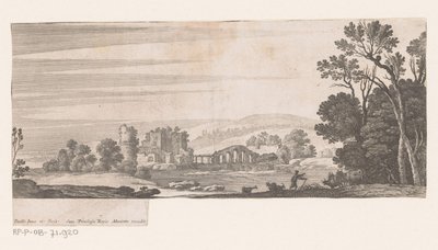 Elvelandskap med Five Arch Bridge av Nicolas Perelle