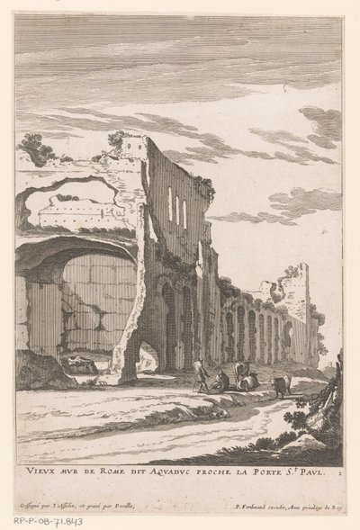 Ruinene av en akvedukt i Roma Vieux Mur de Rome dit Aquaduc proche la Porte St. Paul (tittel på objekt) av Nicolas Perelle