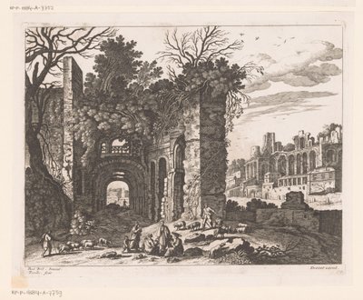 Hvilende familie foran en ruin av Nicolas Perelle