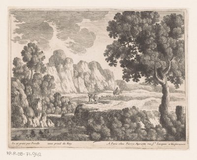 Slett i et kupert landskap med figurer av Nicolas Perelle