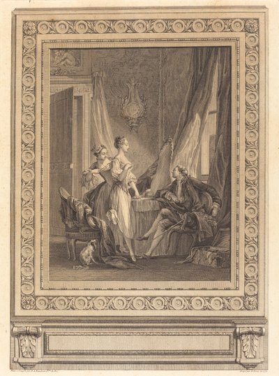 Toalettet av Nicolas Ponce after Pierre Antoine Baudouin with border by Charles Nicolas Cochin II