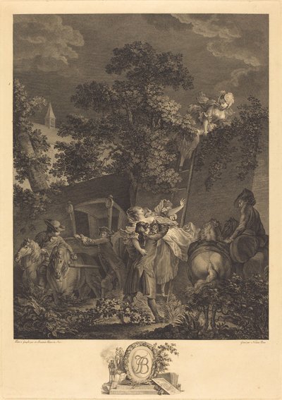 Den nattlige bortføringen av Nicolas Ponce after Pierre Antoine Baudouin