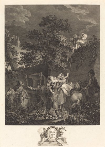 Den nattlige bortføringen av Nicolas Ponce after Pierre Antoine Baudouin