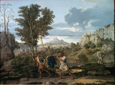 Høst eller drueklasen hentet tilbake fra det lovede land / Josue og Kalebs tilbakekomst med en enorm drueklase fra Kanaans land av Nicolas Poussin