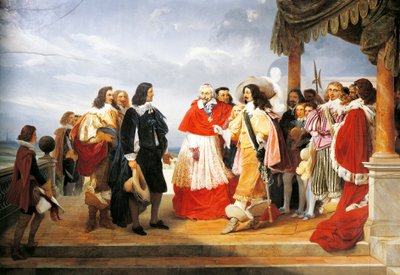 Kardinal Richelieu presenterer Poussin for Louis XIII i 1640, detalj fra maleri av 1832 av Jean Alaux (1786-1864), Frankrike av Nicolas Poussin