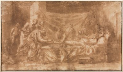 Extreme Unction (recto); Tre hoder og andre skisser (verso) av Nicolas Poussin