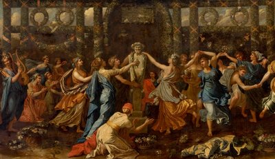 Hymenaios forkledd som kvinne under et offer til Priapus, ca. 1635 (olje på lerret) (detalj) av Nicolas Poussin