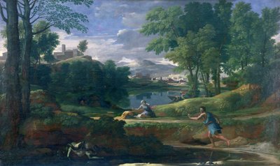 Landskap med en mann drept av en slange, ca. 1648 (olje på lerret) av Nicolas Poussin