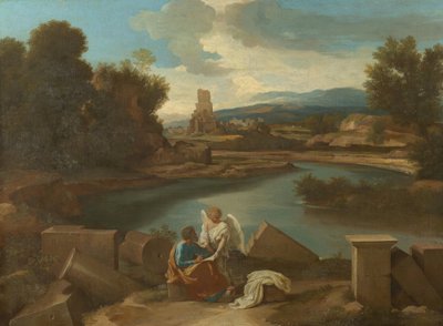 Landskap fra den romerske Campagna med Matteus og engelen av Nicolas Poussin