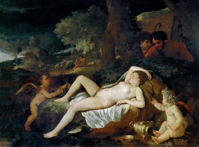 Hvilende Venus med amor, ca 1624. av Nicolas Poussin