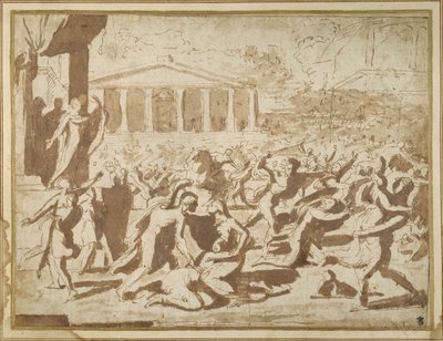 Study for the Abduction of the Sabine Women, ca. 1633 (blekk og vask på papir) av Nicolas Poussin