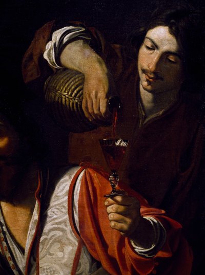 Tjener som skjenker vin, detalj av Meeting of drinkers, av Nicolas Tournier (døpt i 1590-før 1639), olje på lerret av Nicolas Tournier